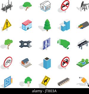Crossroad icons set, isometric style Stock Vector