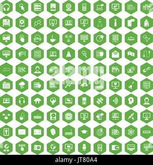100 on-line seminar icons hexagon green Stock Vector
