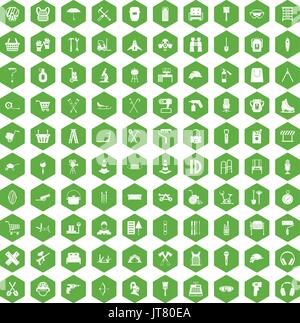 100 outfit icons hexagon green Stock Vector