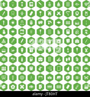 100 paint school icons hexagon green Stock Vector