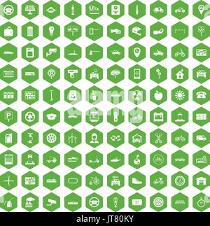 100 parking icons hexagon green Stock Vector