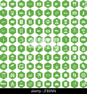 100 passport icons hexagon green Stock Vector