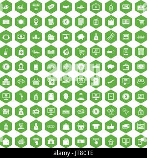 100 payment icons hexagon green Stock Vector