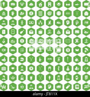 100 philanthropy icons hexagon green Stock Vector