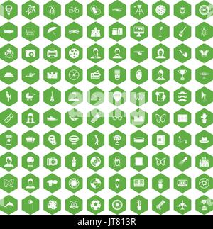 100 photo icons hexagon green Stock Vector