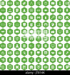 100 plan icons hexagon green Stock Vector
