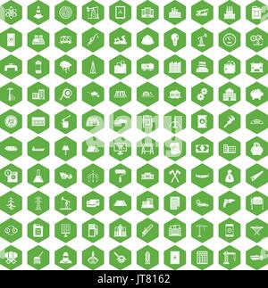 100 plant icons hexagon green Stock Vector