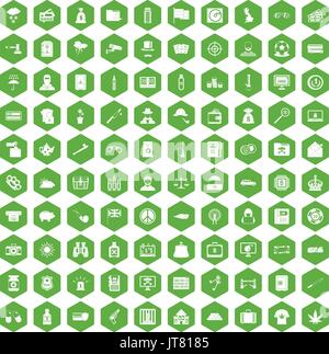 100 police icons hexagon green Stock Vector