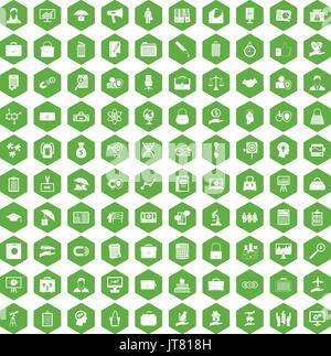 100 portfolio icons hexagon green Stock Vector