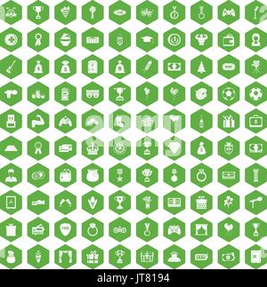 100 premium icons hexagon green Stock Vector