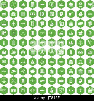 100 private property icons hexagon green Stock Vector