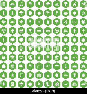 100 productiveness icons hexagon green Stock Vector