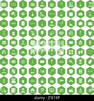 100 profession icons hexagon green Stock Vector