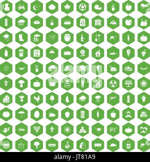 100 pumpkin icons hexagon green Stock Vector