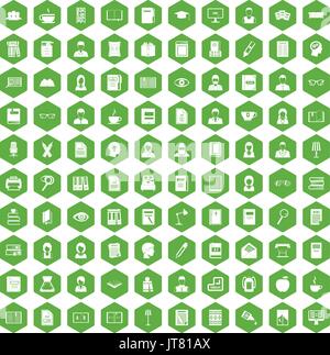100 reader icons hexagon green Stock Vector