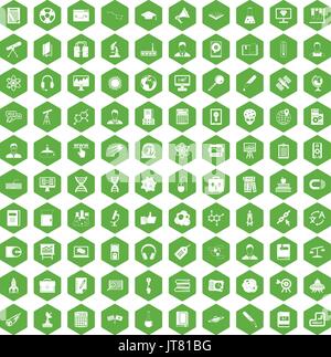100 researcher science icons hexagon green Stock Vector