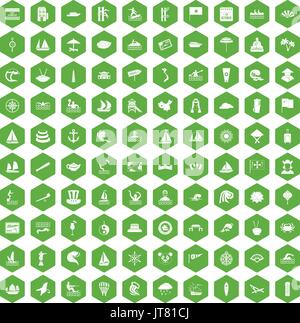 100 sailing vessel icons hexagon green Stock Vector