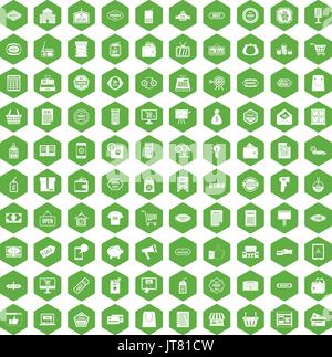100 sale icons hexagon green Stock Vector