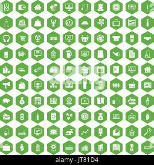 100 sales icons hexagon green Stock Vector