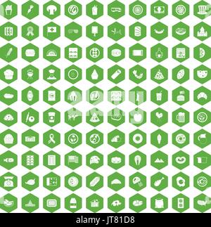 100 sandwich icons hexagon green Stock Vector