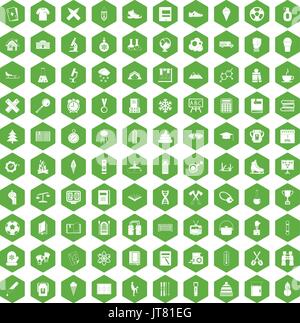 100 school years icons hexagon green Stock Vector
