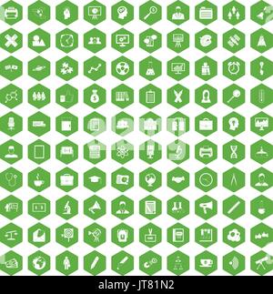 100 seminar icons hexagon green Stock Vector