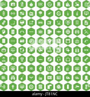100 settings icons hexagon green Stock Vector