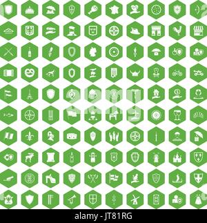 100 shield icons hexagon green Stock Vector