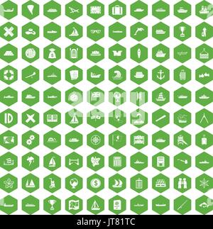 100 shipping icons hexagon green Stock Vector