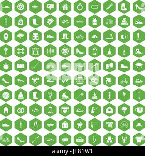 100 shoe icons hexagon green Stock Vector