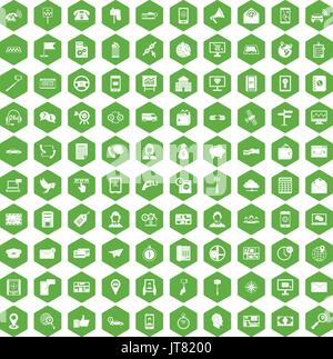 100 smartphone icons hexagon green Stock Vector