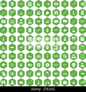 100 smuggling icons hexagon green Stock Vector