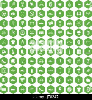100 sneakers icons hexagon green Stock Vector