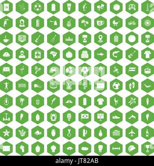 100 South America icons hexagon green Stock Vector