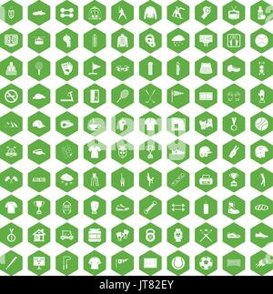 100 sport club icons hexagon green Stock Vector