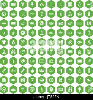 100 sport journalist icons hexagon green Stock Vector
