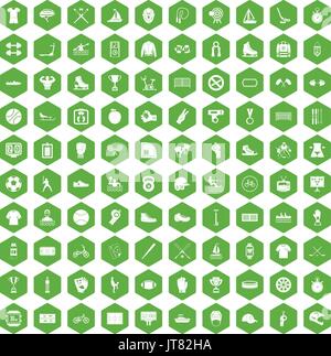 100 sport team icons hexagon green Stock Vector
