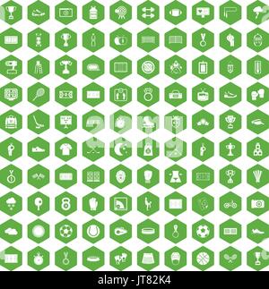 100 stadium icons hexagon green Stock Vector