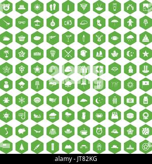 100 star icons hexagon green Stock Vector