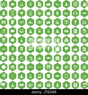 100 startup icons hexagon green Stock Vector