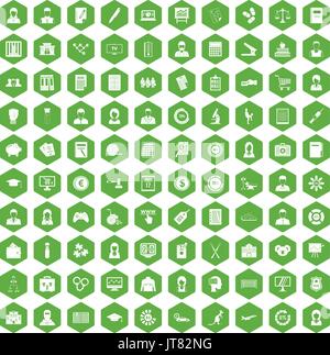 100 statistic data icons hexagon green Stock Vector