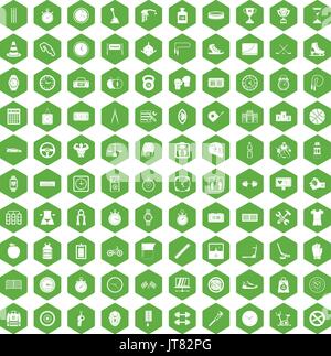 100 stopwatch icons hexagon green Stock Vector