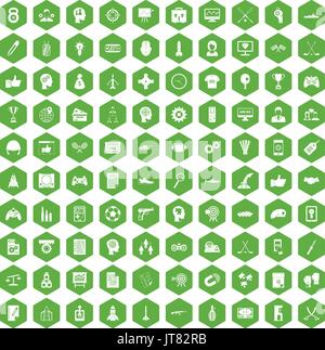 100 strategy icons hexagon green Stock Vector
