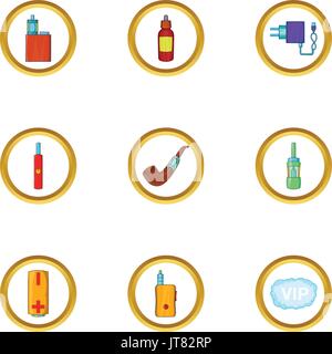 Electronic smoking icon set, cartoon style Stock Vector