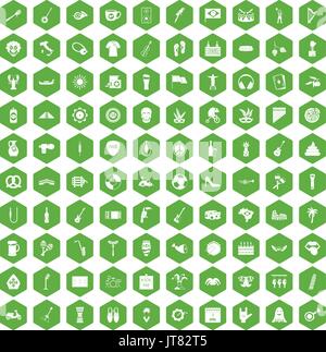100 street festival icons hexagon green Stock Vector