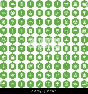 100 street lighting icons hexagon green Stock Vector