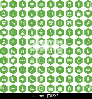 100 stylist icons hexagon green Stock Vector