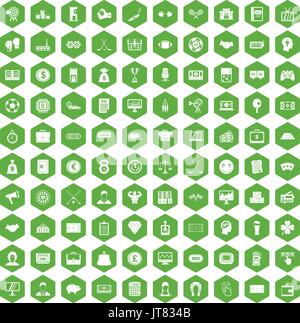 100 sweepstakes icons hexagon green Stock Vector