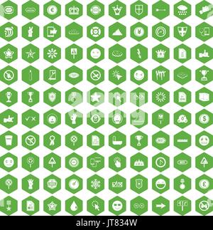 100 symbol icons hexagon green Stock Vector