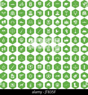 100 target icons hexagon green Stock Vector